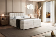 Cama boxspring ALTDECOR con colchón y somier, cubrecolchón, cama tapizada con arcón, cama con espacio de almacenamiento, colchón H3 y H4, cama doble, cama tipo boxspring - OTTA King - 180x200 - Terciopelo beige