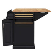 54 Isla de cocina grande con ala abatible de madera de caucho, carro de cocina rodante con textura repujada sobre 4 ruedas con 4 puertas y 3 cajones