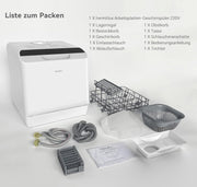 Mini lavavajillas Hermitlux, lavavajillas para 4 servicios, depósito de agua de 5 litros, 6 programas, minilavavajillas de sobremesa, perfecto para apartamentos, dormitorios, camping, blanco