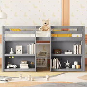Cama alta infantil individual Whisen de 79.8"L x 43.9"An con estantes de dos niveles y luz LED