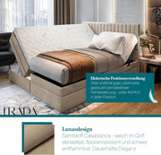 Cama boxspring TRADA ADÈLE 140x200 cm - cama eléctrica con colchón, sobrecolchón y arcón - tapizado de terciopelo - Gris claro