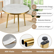Juego de comedor de 5 piezas, mesa de comedor redonda de 90 cm con 4 sillas, moderna mesa de cocina de MDF con 4 sillas tapizadas para cocina, sala de estar, balcón, restaurante (dorado)
