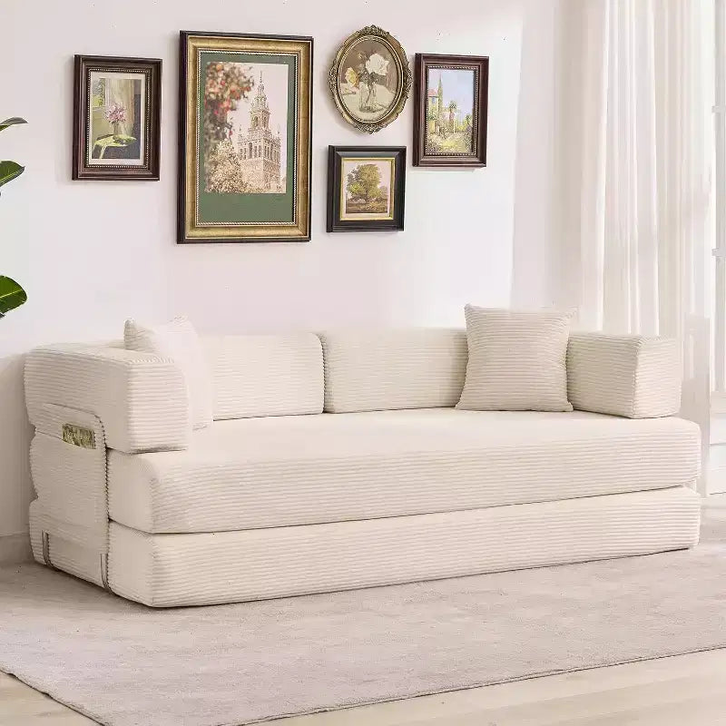 Sofá Cama Convertible 5 en 1, Sofá Cama Modular de Pana de 78.8" con Estructura Robusta, Futón Multifuncional para Espacios Pequeños, Sala de Estar y Habitación de Huéspedes