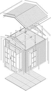TIMBELA M351FB Caseta de Madera con Suelo y Tejas Asfálticas Rojas, An233xPr222xAl233 cm – Cobertizo Multifuncional, Oficina, Taller, Estudio de Jardín