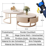 Mesa de centro redonda blanca, juego de 2 mesas nido para sala de estar, mesa de café redonda para salón, balcón y oficina - 70cm+50cm