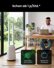 Ventilador sin aspas Pro Breeze OmniAir de 105 cm con purificador de aire: ventilador inteligente para el hogar, Wi-Fi, aplicación, filtro HEPA 13, 10 velocidades: ventilador de torre muy silencioso, 5 modos, oscilación automática de 75°