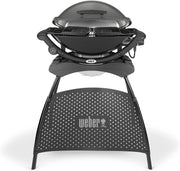 Barbacoa eléctrica Weber Q2400 con soporte y mesas laterales, superficie de cocción de 54 x 39 cm, portátil, parrilla de cocción de hierro fundido vitrificado dividida en 2 partes, tapa y cuerpo de aluminio fundido - Gris oscuro (55020879)