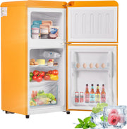 Refrigerador con congelador Merax, combinación frigorífico-congelador, frigorífico pequeño con 51L y congelador de 21L, silencioso, LED, estantes de vidrio, cajón para verduras, estantes en la puerta, para cocina, sala de estar, oficina, negro