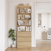 Estantería FirFurd de 202 cm con 3 cajones y 4 estantes, armario alto para salón, mueble de salón con baldas ajustables, vitrina para salón, despacho o cocina, 202x60x35 cm, roble