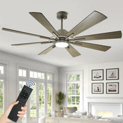 Ventilador de techo con luz, control remoto y 8 aspas grandes de madera