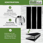 Rampa de carga de aluminio DREIBREIT by TRUTZHOLM, 215 cm, plegable en 2 secciones, capacidad de carga 1020 kg, revestimiento gris/negro, rampa de acceso
