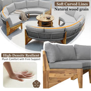 Set de sofá seccional redondo de madera de acacia para exteriores con mesa de centro, 12 plazas