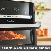 LOTE Freidora de aire Moulinex Flex 2 zonas 9L, separador extraíble EZ9228F0, negro + 2 moldes para pasteles Tefal especiales para freidora de aire J176S204