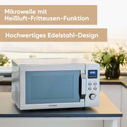 Microondas 4 en 1 SEVERIN "Crispy Wave", función de convección hasta 230 °C, freidora de aire, microondas, horno y grill, temporizador de 95 min, potencia máx. 2150 W, 25 L, plata/acero inoxidable, MW 7982