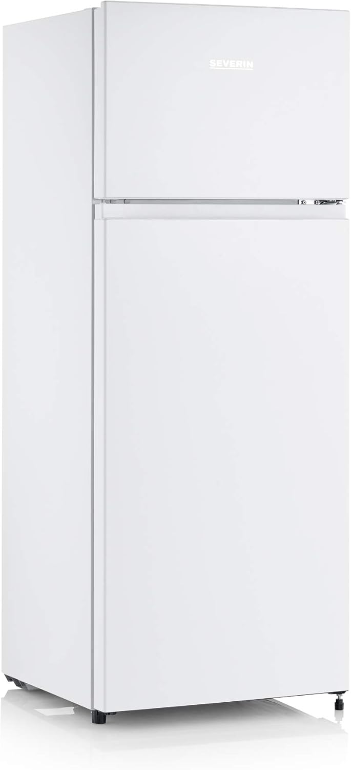 SEVERIN Refrigerador Congelador de 2 puertas, Independiente, Longitud 55 cm, 206 litros, Clase E, Veggibox incluida, Blanco, DT 8760