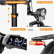 Bicicleta eléctrica plegable C20, fatbike de 20x3.0 con frenos hidráulicos, batería de 48V 15.6Ah hasta 120km, motor de 250W 25km/h, bicicleta eléctrica con pantalla LCD a color y Shimano de 7 velocidades para hombre y mujer