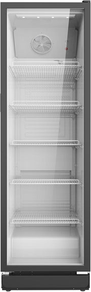 SCHOEPF Refrigerador con puerta de cristal - refrigerador comercial para bebidas - refrigeración por aire forzado - refrigerador con puerta de vidrio - 347 l - 5 estantes de rejilla ajustables - 194,5 cm de altura - GKS350 (Negro)