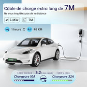 QIAO)) Cargador de vehículo eléctrico de 7,4 kW tipo 2 con cable de carga de 7 m, aplicación inteligente, pantalla LCD de 4,3", estación de carga para coche eléctrico de hasta 32 A, cargador tipo wallbox para montaje en pared con soporte para cable EV