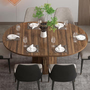 Mesa de comedor extensible, mesa de comedor redonda con base de madera, extensible a ovalada, mesa de cocina moderna para 4-6 personas, marrón rústico, base de pedestal