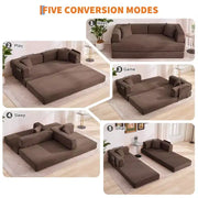 Sofá cama convertible 5 en 1: diván de suelo de pana de 78.8" con brazos, respaldo y cojines ajustables