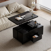 Mesa de centro elevable y plegable con 4 taburetes y almacenamiento