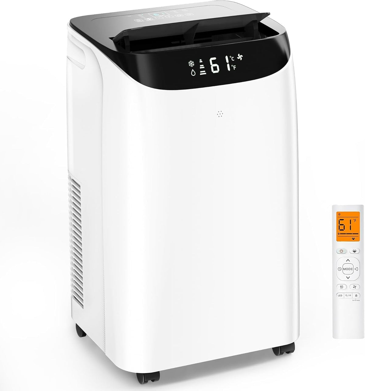 Aire acondicionado portátil de 14,000 BTU, enfría hasta 700 pies cuadrados, unidad de aire acondicionado independiente, refrigeración, deshumidificador, ventilador, modo de suspensión, control remoto y kit de instalación, blanco