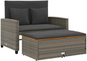 Sofá de jardín de 2 plazas vidaXL con cojines, sofá de exterior con taburete con almacenamiento, sofá con funda extraíble, muebles de jardín, juego de jardín, ratán sintético gris y madera de acacia