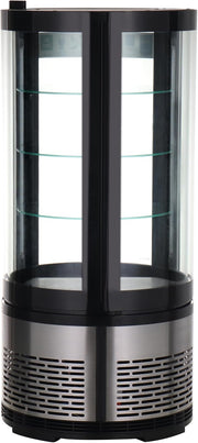 Vitrina refrigerada METRO Professional GRV1100, para hostelería, acero inoxidable/vidrio, 100 L, refrigeración por aire forzado, 490 W, indicador de temperatura,  descongelación automática, redonda, plateada, clase climática 6