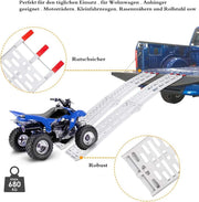 Sonnewelt Juego de 2 rampas de carga plegables - 340 kg por rampa de acceso para remolque, riel antideslizante para moto, quad, coche, 226 cm, plegable, plateado