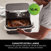 Freidora de aire NINJA Foodi FlexDrawer, zona dual con divisor extraíble, cajón grande de 10,4 L, 7 en 1, zona doble, sin aceite, piezas antiadherentes aptas para lavavajillas, negro AF500EU