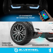 Hoverboard todoterreno premium de 8.5" Bluewheel HX510 SUV, marca de calidad alemana - Modo de seguridad para niños y aplicación - Bluetooth - Potente motor dual - Patinete eléctrico autoequilibrado