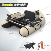 Bote de pesca inflable portátil GYMAX, con remo, regla para peces, soporte para caña, aletas, bomba, bolsillos de almacenamiento, transporte práctico con correas para los hombros