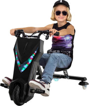 Actionbikes Motors Patinete Eléctrico Infantil para Derrapes | Motor de 𝟐𝟓𝟎 W - Carrito de Derrape 360° - 3 Niveles de Velocidad - Iluminación LED - Asiento Ajustable - Bluetooth - Kart de Derrape - Coche de Derrape (Space Purple)
