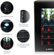 alpina Vinoteca - 230V - 18 Botellas/50L - Temperatura Regulable de 11°C a 22°C - Puerta de Cristal e Iluminación Interior - Poco o nulo ruido - Negro