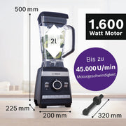 Batidora de vaso Bosch VitaBoost MMBH6P6BDE, cuchilla de acero inoxidable de 6 hojas, jarra de Tritán de 2,5 l, empujador, 6 programas automáticos, libro de recetas, sin BPA, fácil limpieza, 45.000 rpm, 1600 W, negro