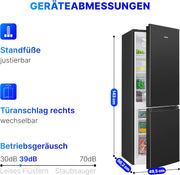 Refrigerador con congelador Bomann® de 143 cm de altura | Frigorífico combi de 175 L con 3 estantes y 3 cajones | Sentido de apertura de puerta reversible | Frigorífico combi silencioso de 39 dB | Frigorífico KG 322.1 aspecto inox