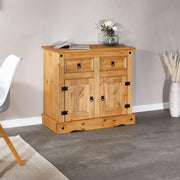 IDIMEX Aparador buffet cómoda mueble vajillero estilo mexicano de madera con 2 puertas batientes y 2 cajones, en pino macizo acabado teñido/encerado