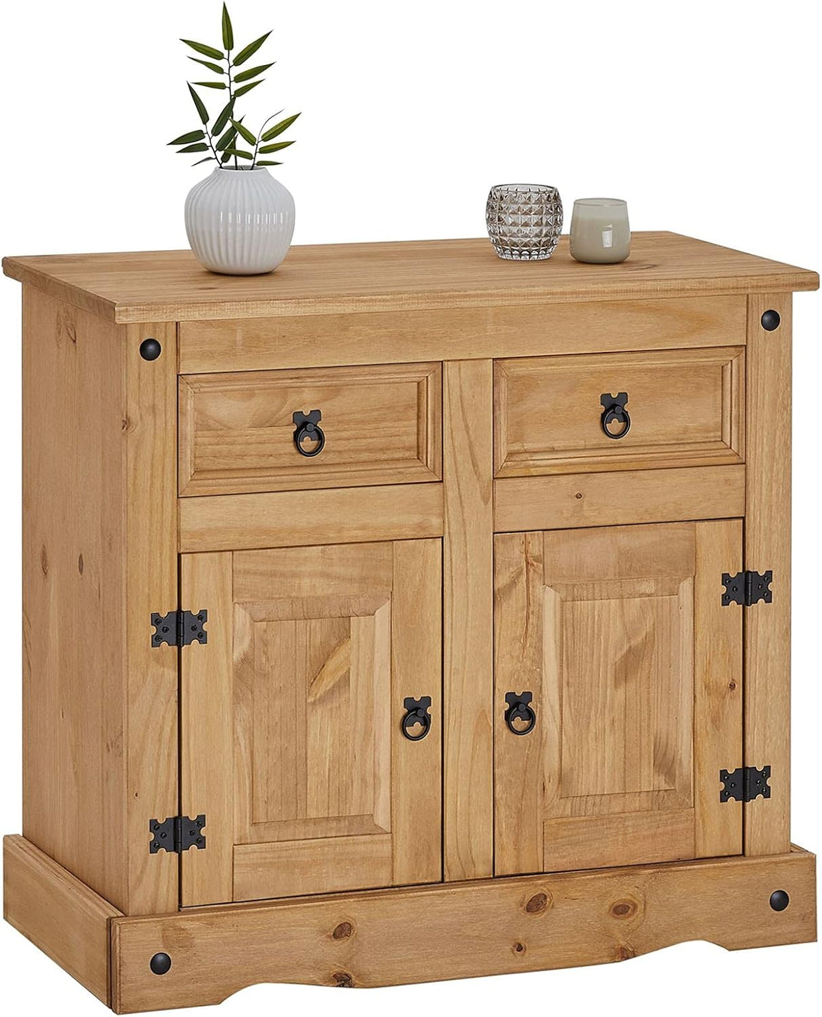 IDIMEX Aparador buffet cómoda mueble vajillero estilo mexicano de madera con 2 puertas batientes y 2 cajones, en pino macizo acabado teñido/encerado