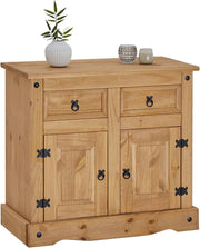 IDIMEX Aparador buffet cómoda mueble vajillero estilo mexicano de madera con 2 puertas batientes y 2 cajones, en pino macizo acabado teñido/encerado