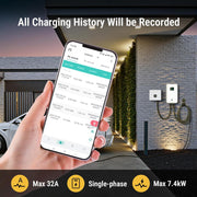 Cargador EV Morec Tipo 2 32A 7KW 6M con APP, compatible con conexión Bluetooth y WiFi estándar para estación de carga EV, enchufe estándar IEC 62196-2