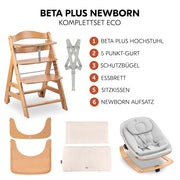 Hauck Trona Beta+ Newborn Set Eco Bouncer - Trona de madera evolutiva para bebés desde el nacimiento, incluye accesorio para recién nacidos, cojín de asiento y bandeja - Gris oscuro