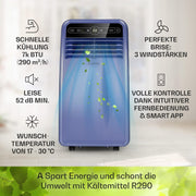 Aire acondicionado portátil Klarstein con manguera de escape, unidad 4 en 1 con ventilador, deshumidificador y modo nocturno, aire acondicionado pequeño y portátil para el hogar y la oficina, bajo consumo, 9000 BTU