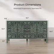 Aparador con almacenamiento, gabinete de almacenamiento con acabado desgastado, 4 puertas talladas y estante ajustable, mueble buffet de madera decorativo