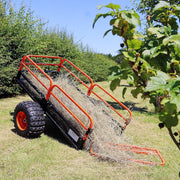 Remolque basculante Wiltec de hasta 680 kg para tractor cortacésped, remolque volquete de 216 x 122 x 76,2 cm con rejilla y paredes laterales extraíbles, remolque con función de vuelco