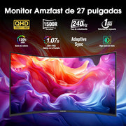 Monitor Gaming Curvo Amzfast de 27 pulgadas, 2K QHD (2560 x 1440), 240Hz, 1Ms MPRT, 1500R, sRGB 120%, Adaptive Sync, Low Blue Light, VESA 100 x 100, HDMI 2.0 x 2/DP 1.4 x 2, AMZG27C1Q Pro
