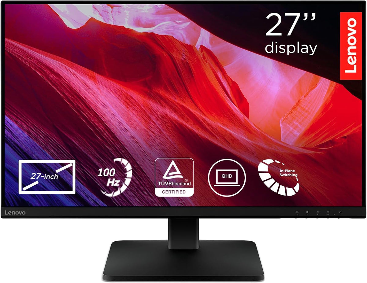 Lenovo L27qe - Monitor QHD de 27'' (IPS, 100 Hz, 4 ms, HDMI+DP, cable HDMI) - Negro