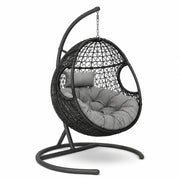 Sillón colgante de ratán con estructura de acero y cojines de poliéster gris Ø 100 cm