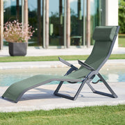 Hespéride - Tumbona plegable Décima - Verde oliva y grafito - Aluminio resistente a la corrosión, 2 posiciones, apilable - Para jardín, piscina, tomar el sol