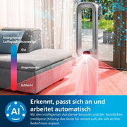 Philips Air Performer 2 en 1: Purificador de aire y ventilador refrigerante - Purifica 70 m², elimina el 99,97 % de alérgenos y contaminantes. Filtro HEPA, sensores inteligentes, Alexa, aplicación. (AMF765/10)