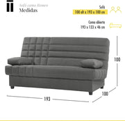SHIITO - Sofá Cama de 3 Plazas con Arcón Interior - 100 x 193 x 100 cm - Modelo Romeo - con Apertura Clic-Clac - Incluye 2 Cojines - Color Gris Oscuro